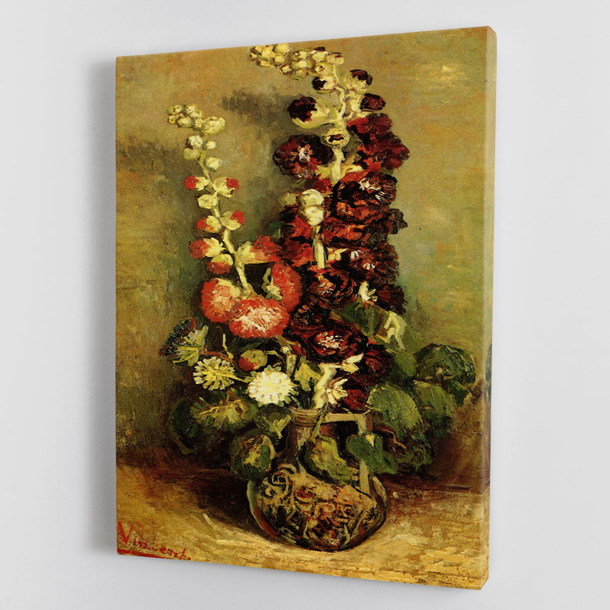 Vase with Hollyhocks by Van Gogh Canvas Print or Poster - Canvas Art Rocks - 1