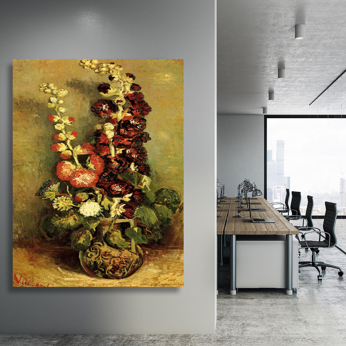 Vase with Hollyhocks by Van Gogh Canvas Print or Poster - Canvas Art Rocks - 3