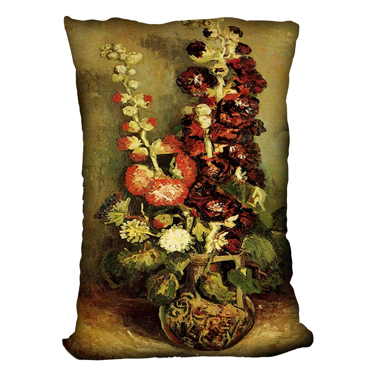 Vase with Hollyhocks by Van Gogh Cushion