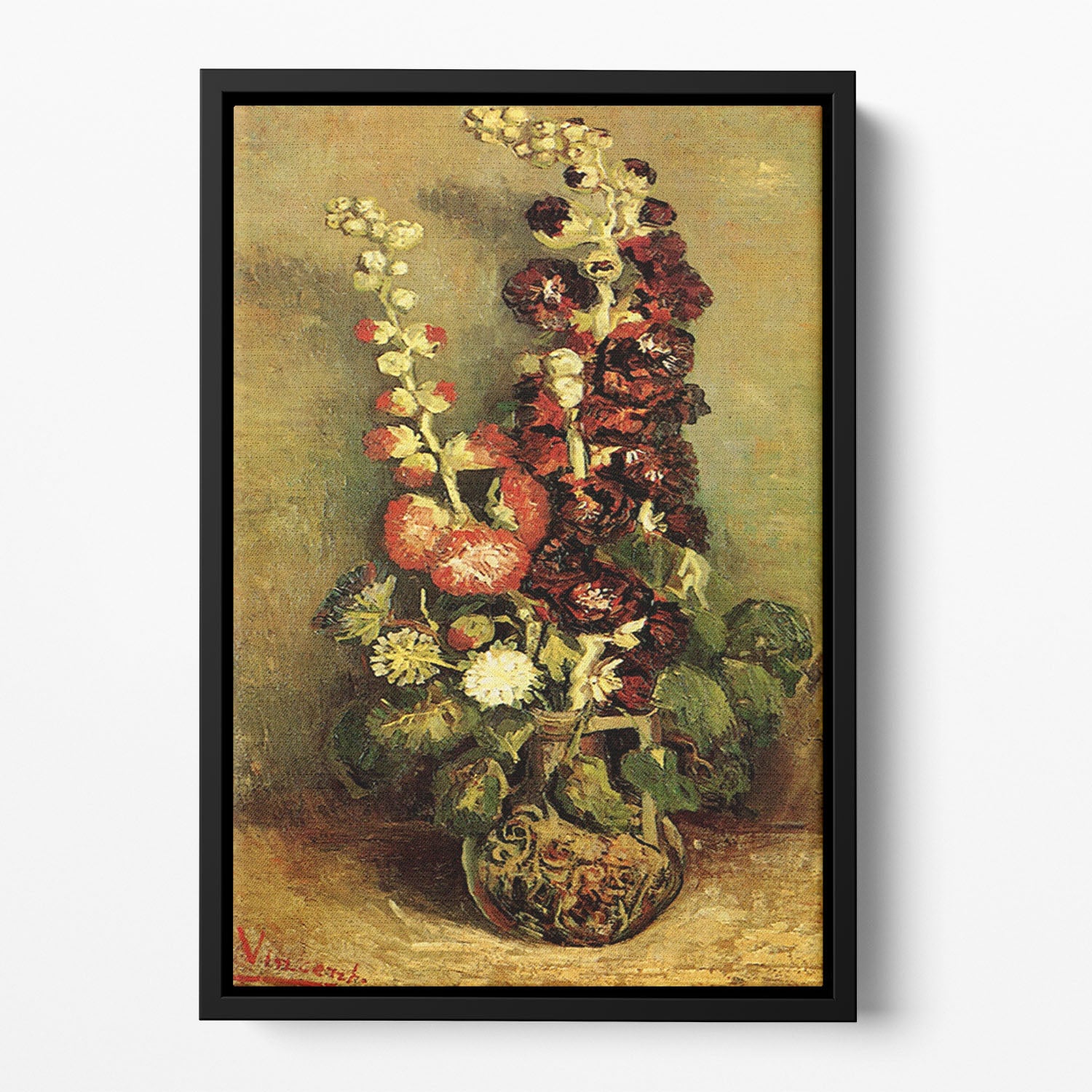 Vase with Hollyhocks by Van Gogh Floating Framed Canvas