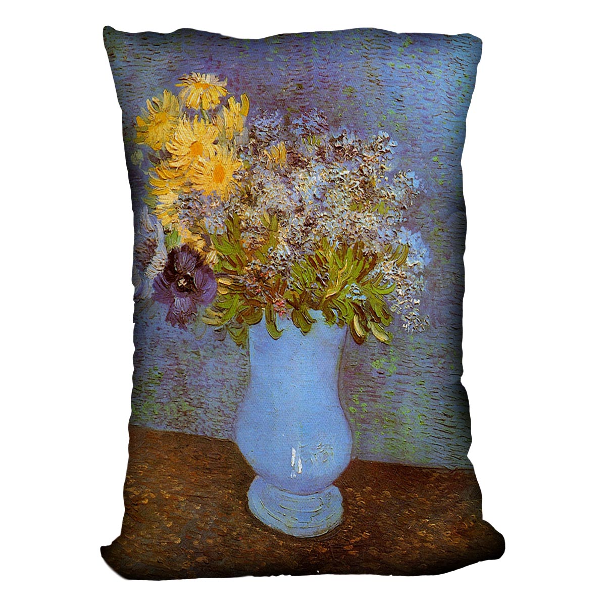 Vase with Lilacs Daisies and Anemones by Van Gogh Cushion
