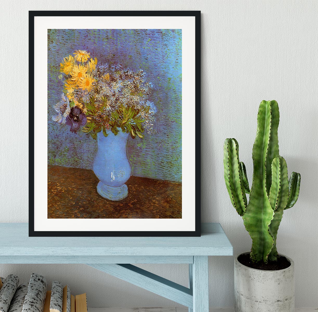 Vase with Lilacs Daisies and Anemones by Van Gogh Framed Print - Canvas Art Rocks - 1