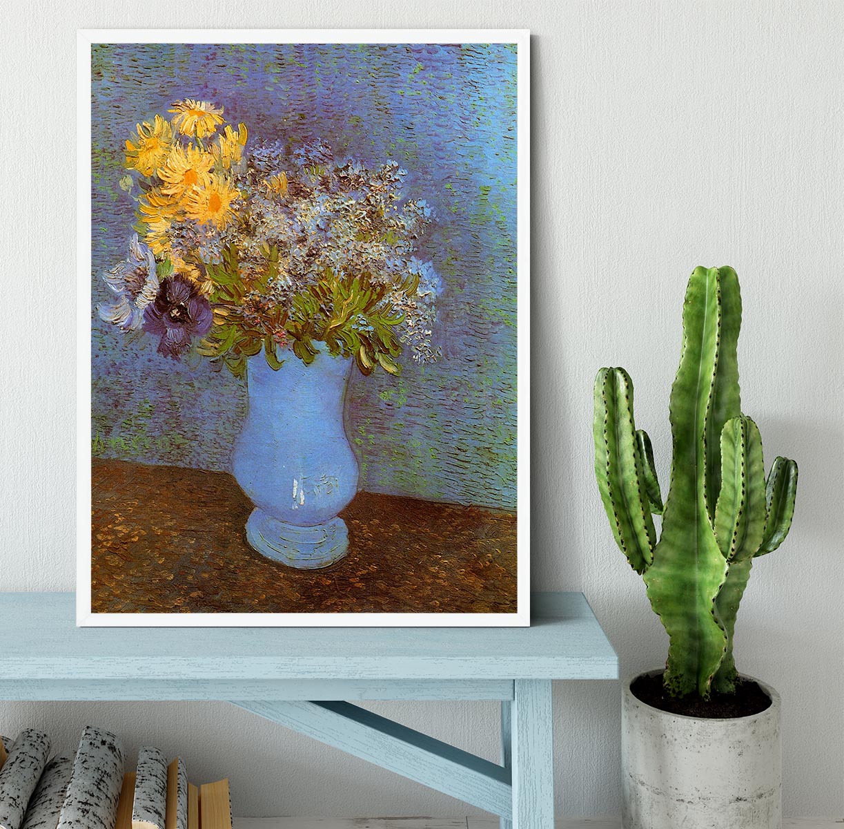 Vase with Lilacs Daisies and Anemones by Van Gogh Framed Print - Canvas Art Rocks -6