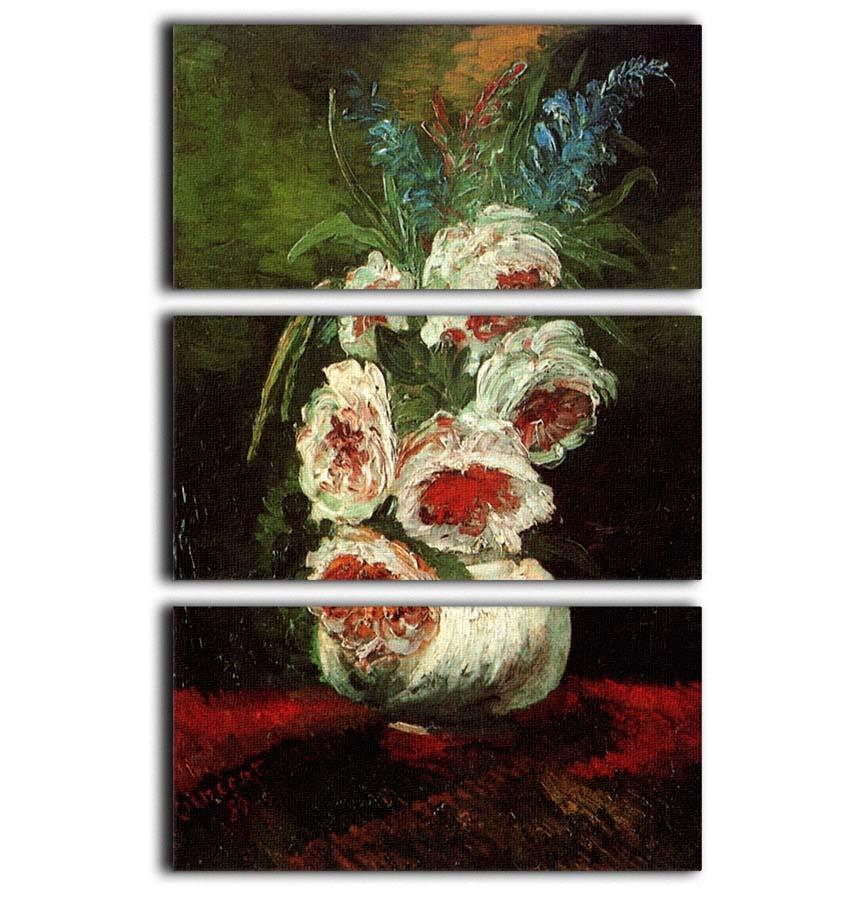 Vase with Peonies by Van Gogh 3 Split Panel Canvas Print - Canvas Art Rocks - 1