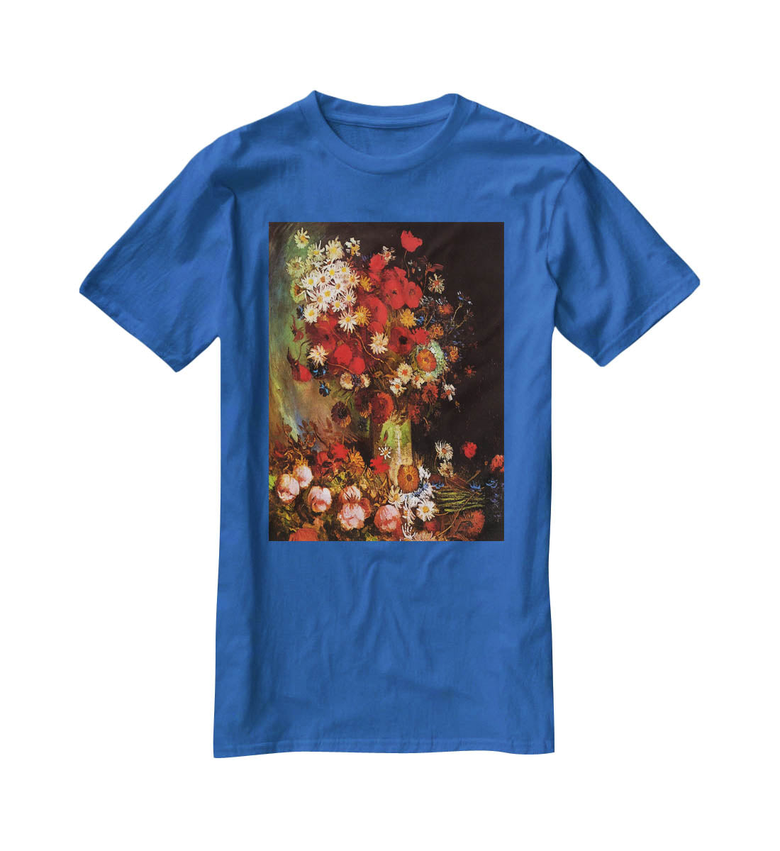 Vase with Poppies Cornflowers Peonies and Chrysanthemums by Van Gogh T-Shirt - Canvas Art Rocks - 2