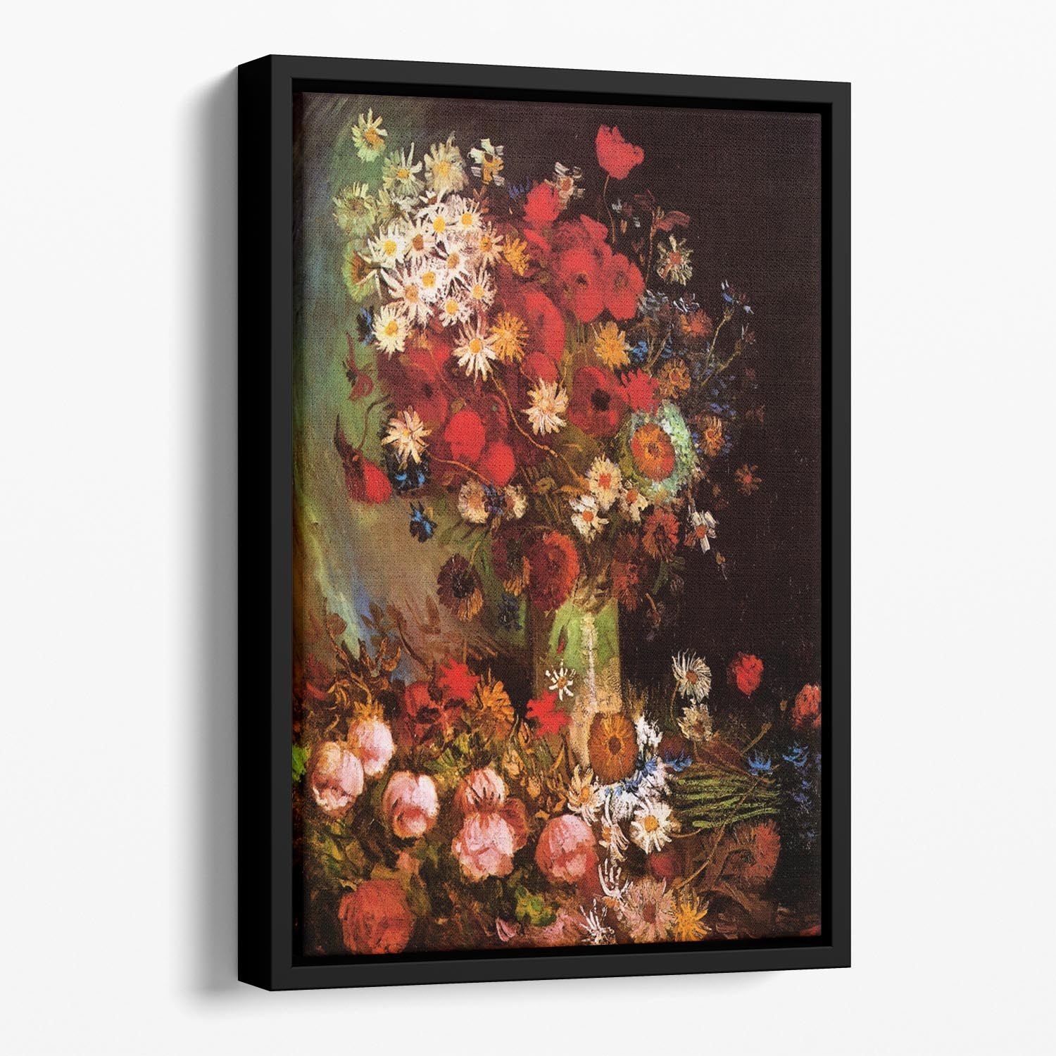 Vase with Poppies Cornflowers Peonies and Chrysanthemums by Van Gogh Floating Framed Canvas