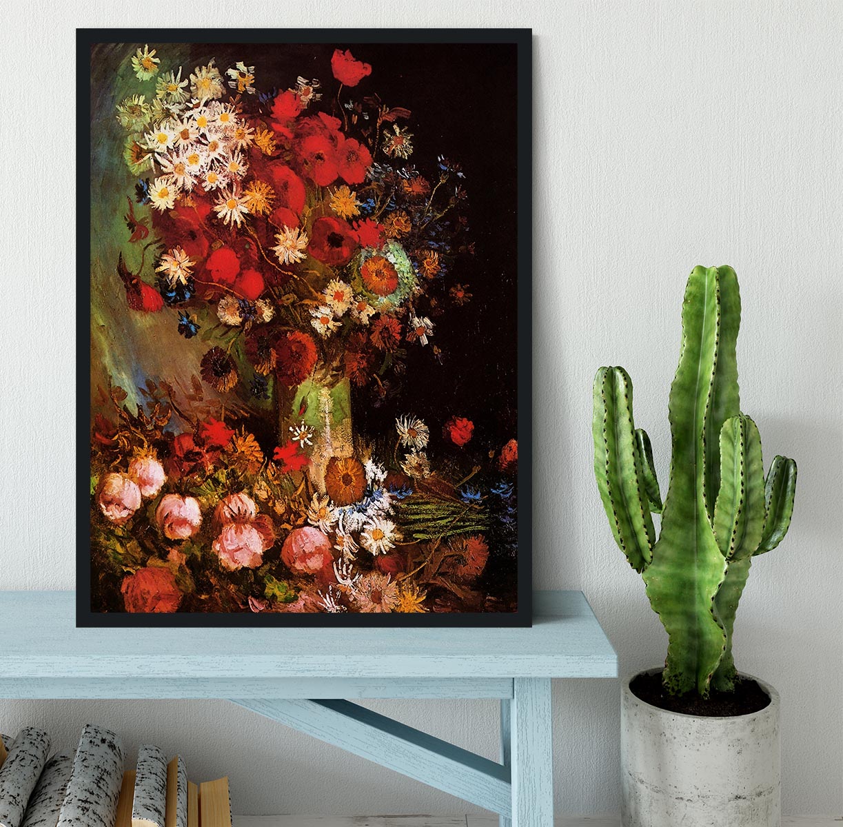 Vase with Poppies Cornflowers Peonies and Chrysanthemums by Van Gogh Framed Print - Canvas Art Rocks - 2