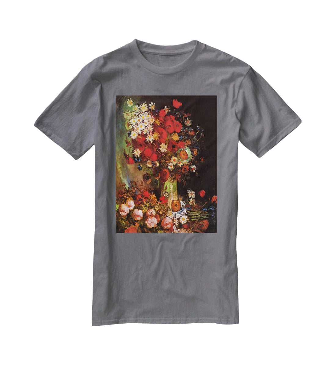 Vase with Poppies Cornflowers Peonies and Chrysanthemums by Van Gogh T-Shirt - Canvas Art Rocks - 3