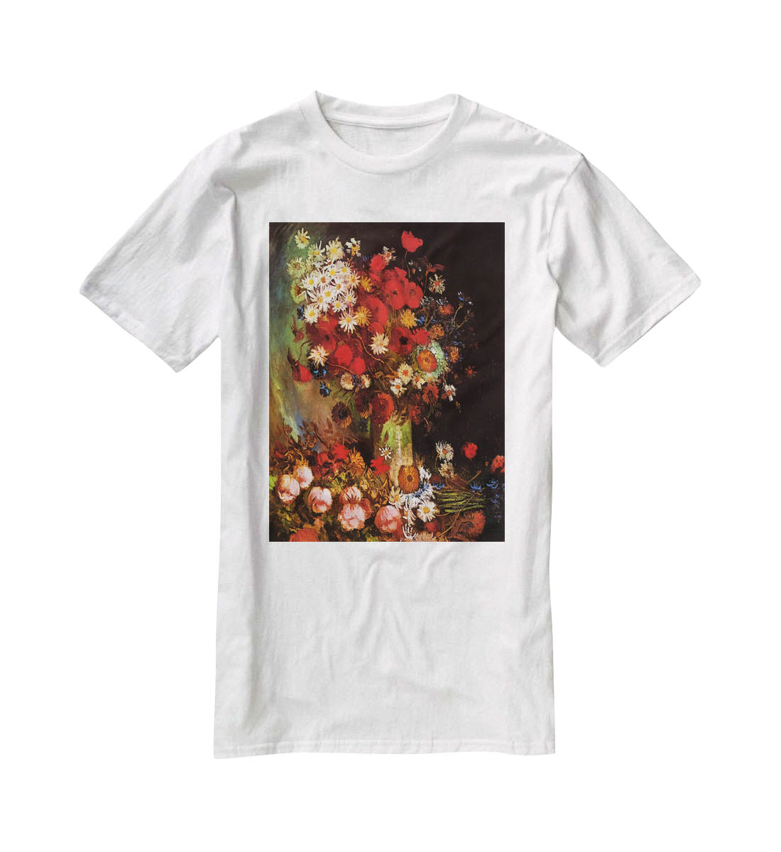 Vase with Poppies Cornflowers Peonies and Chrysanthemums by Van Gogh T-Shirt - Canvas Art Rocks - 5