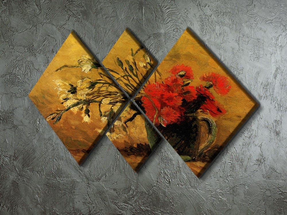 Vase with Red and White Carnations on Yellow Background by Van Gogh 4 Square Multi Panel Canvas - Canvas Art Rocks - 2