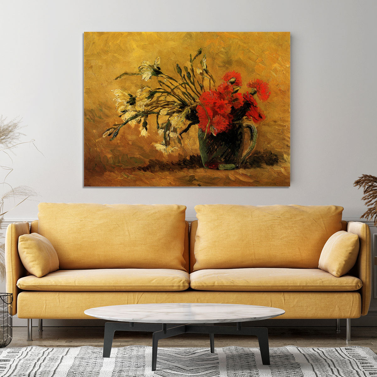 Vase with Red and White Carnations on Yellow Background by Van Gogh Canvas Print or Poster - Canvas Art Rocks - 4