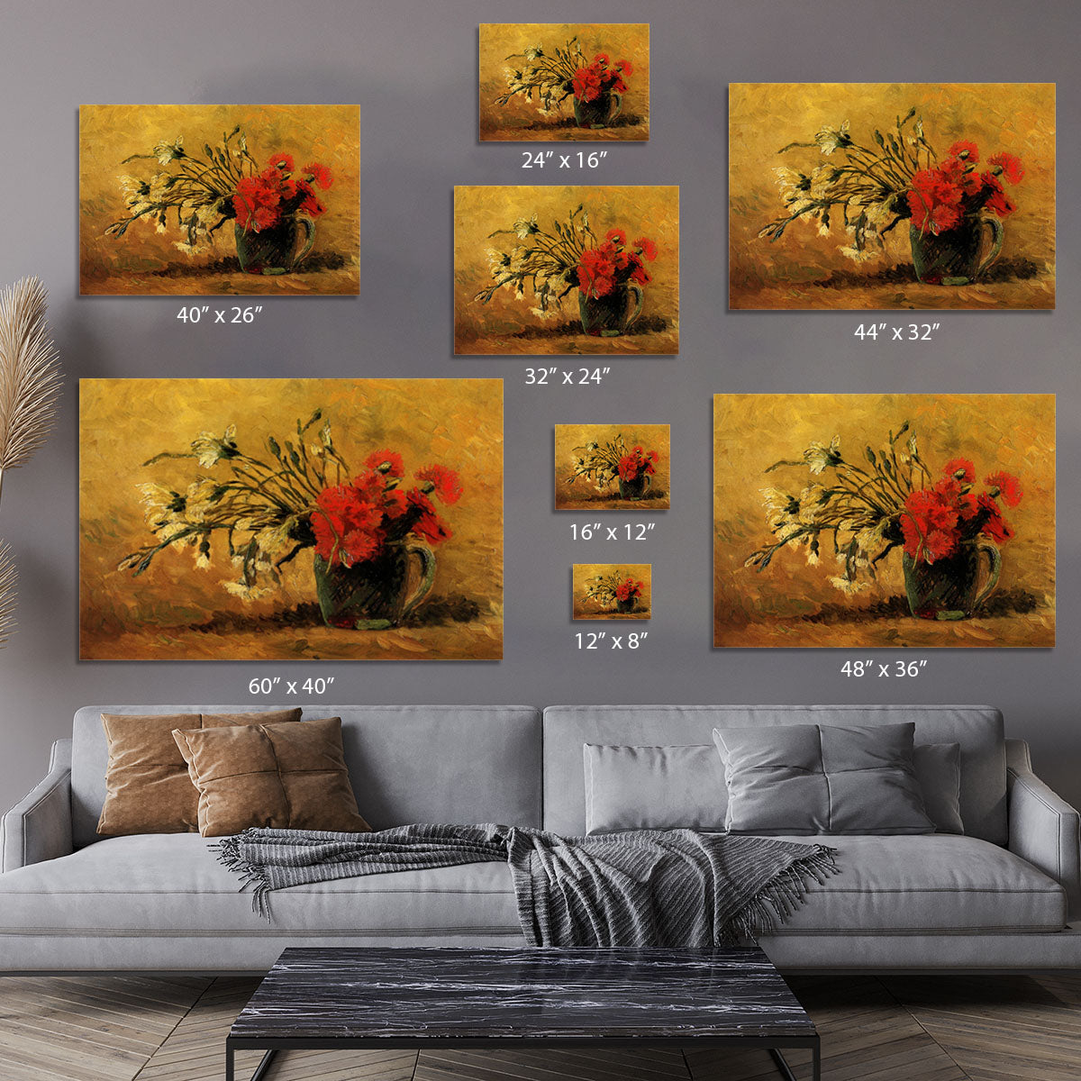Vase with Red and White Carnations on Yellow Background by Van Gogh Canvas Print or Poster - Canvas Art Rocks - 7