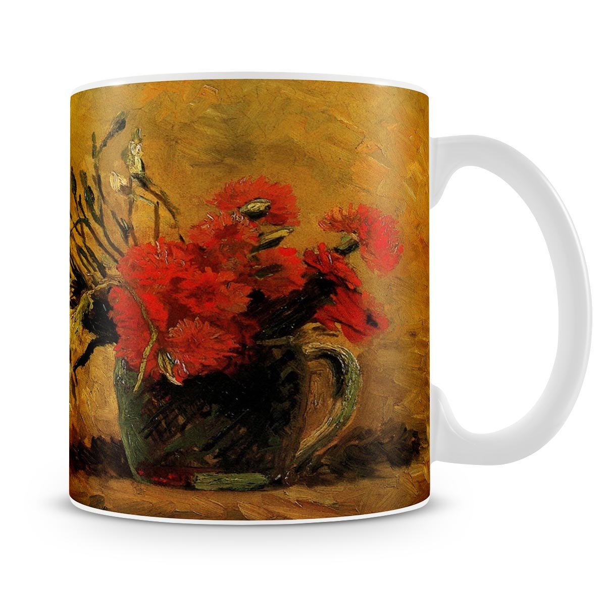 Vase with Red and White Carnations on Yellow Background by Van Gogh Mug - Canvas Art Rocks - 4