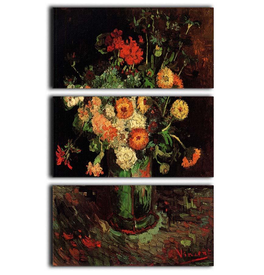 Vase with Zinnias and Geraniums by Van Gogh 3 Split Panel Canvas Print - Canvas Art Rocks - 1
