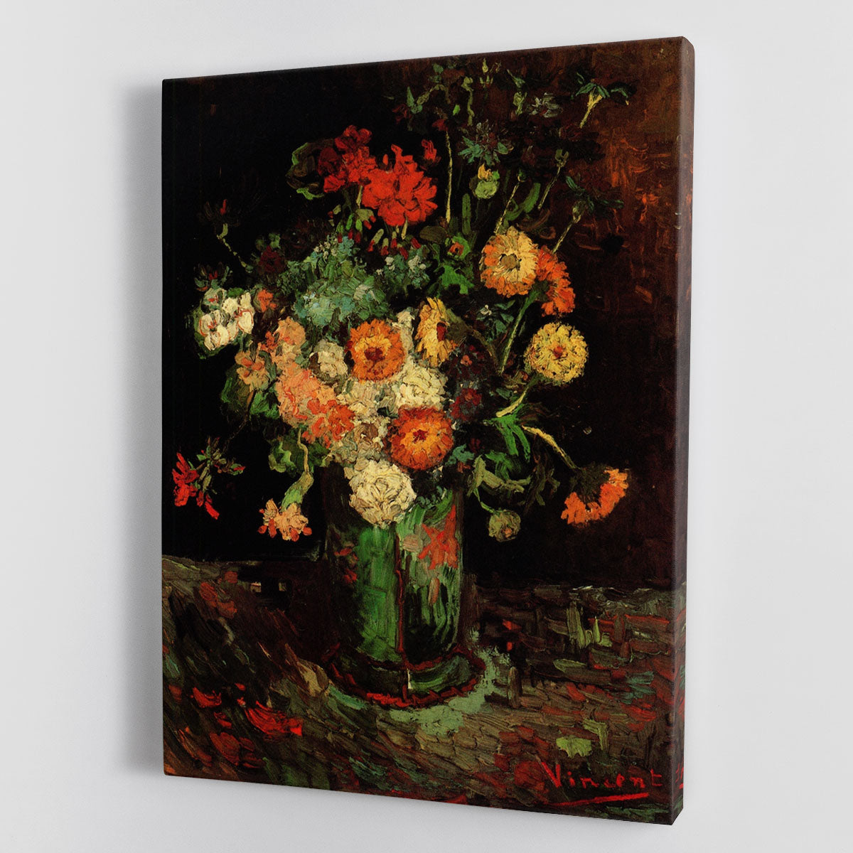 Vase with Zinnias and Geraniums by Van Gogh Canvas Print or Poster - Canvas Art Rocks - 1