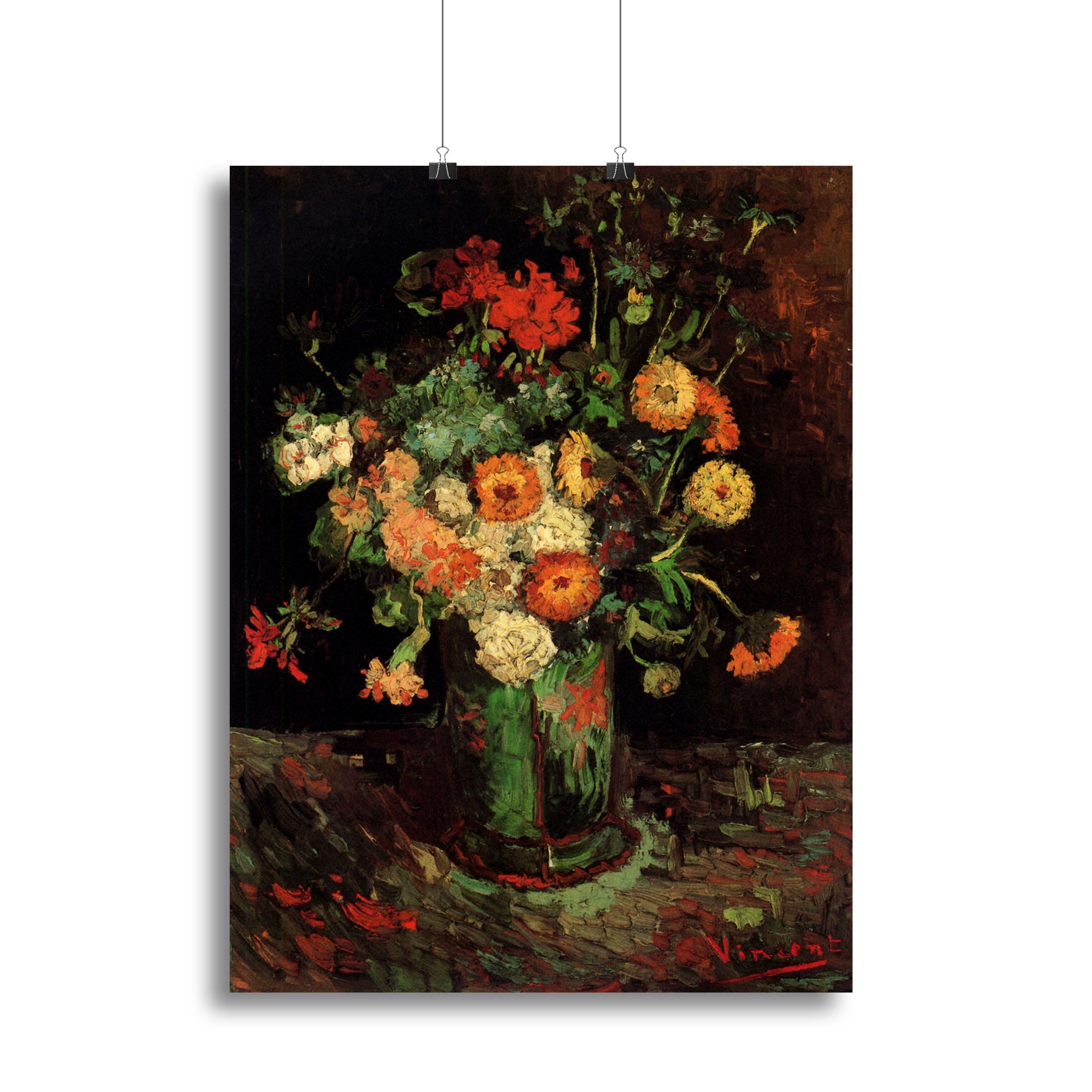 Vase with Zinnias and Geraniums by Van Gogh Canvas Print or Poster - Canvas Art Rocks - 2