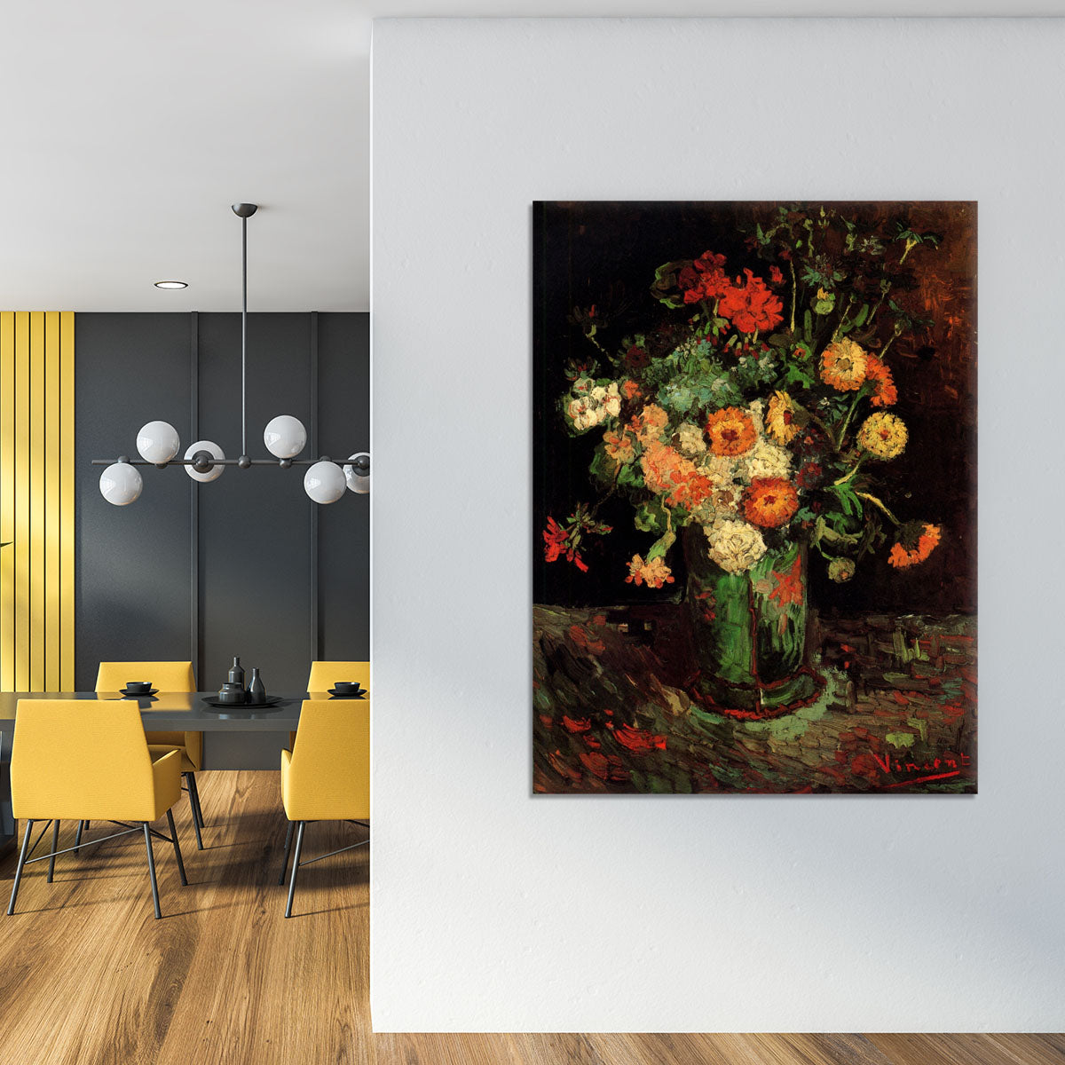 Vase with Zinnias and Geraniums by Van Gogh Canvas Print or Poster - Canvas Art Rocks - 4