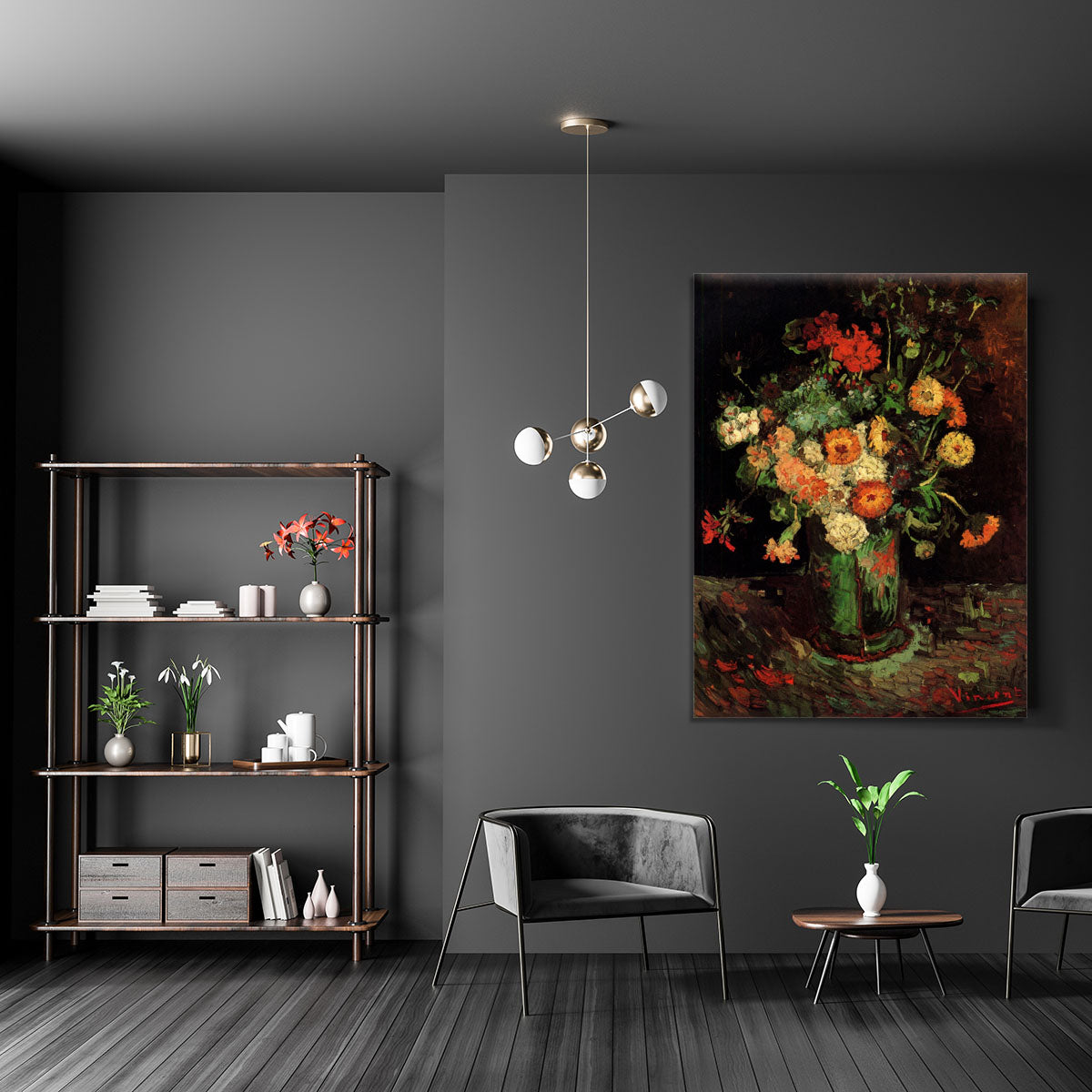 Vase with Zinnias and Geraniums by Van Gogh Canvas Print or Poster - Canvas Art Rocks - 5