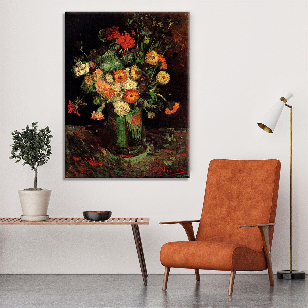 Vase with Zinnias and Geraniums by Van Gogh Canvas Print or Poster - Canvas Art Rocks - 6