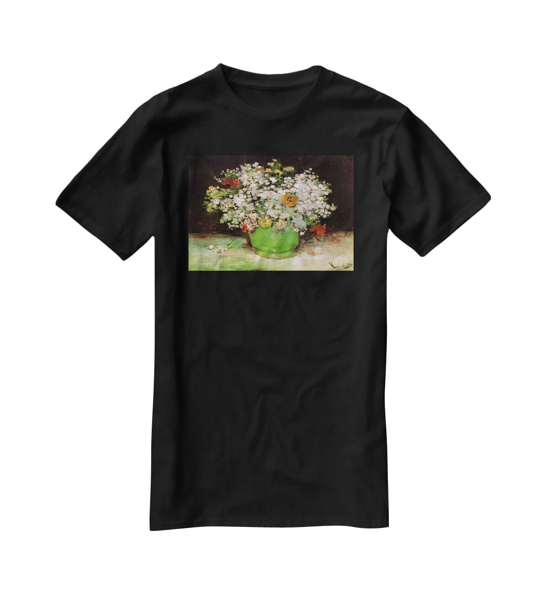 Vase with Zinnias and Other Flowers by Van Gogh T-Shirt - Canvas Art Rocks - 1