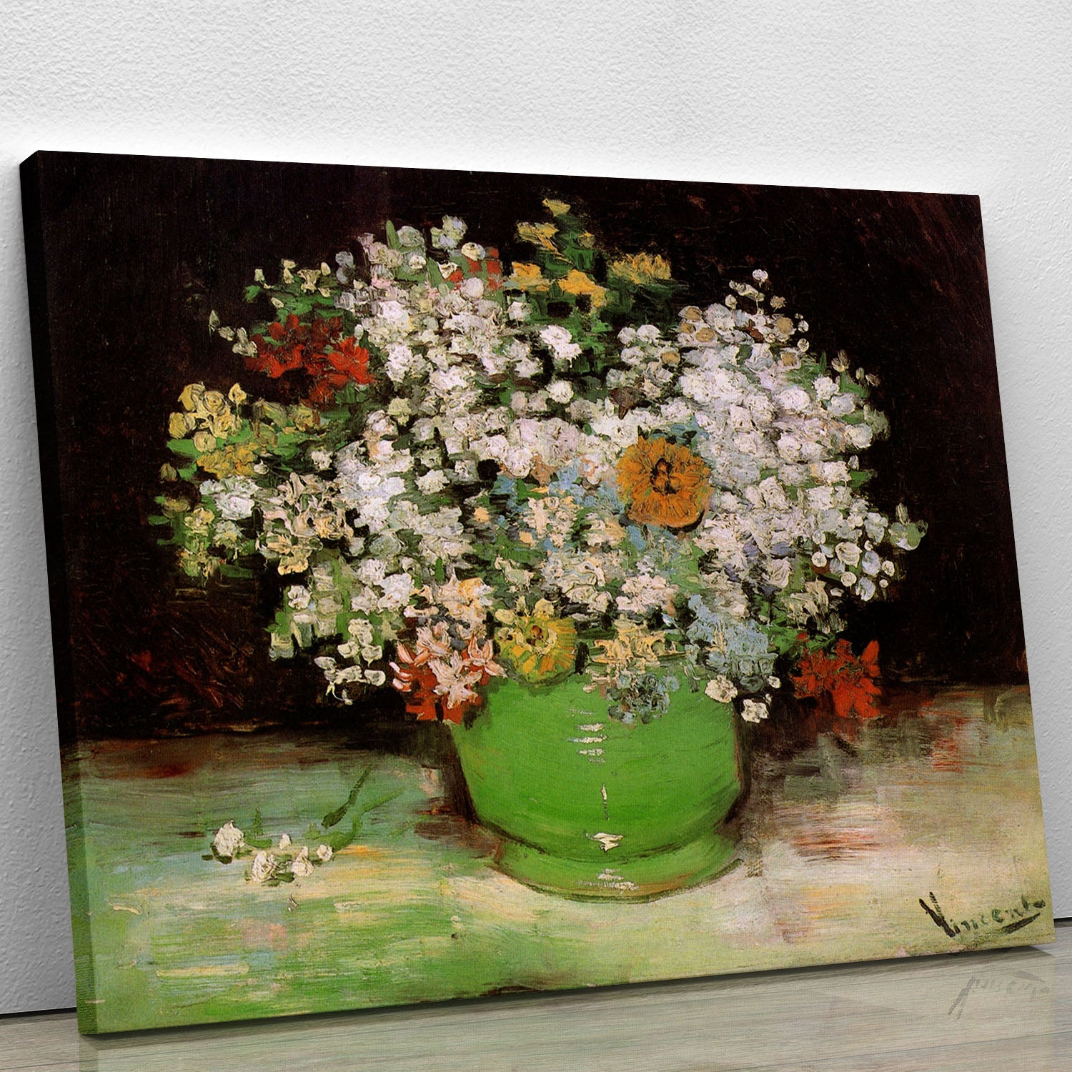 Vase with Zinnias and Other Flowers by Van Gogh Canvas Print or Poster - Canvas Art Rocks - 1