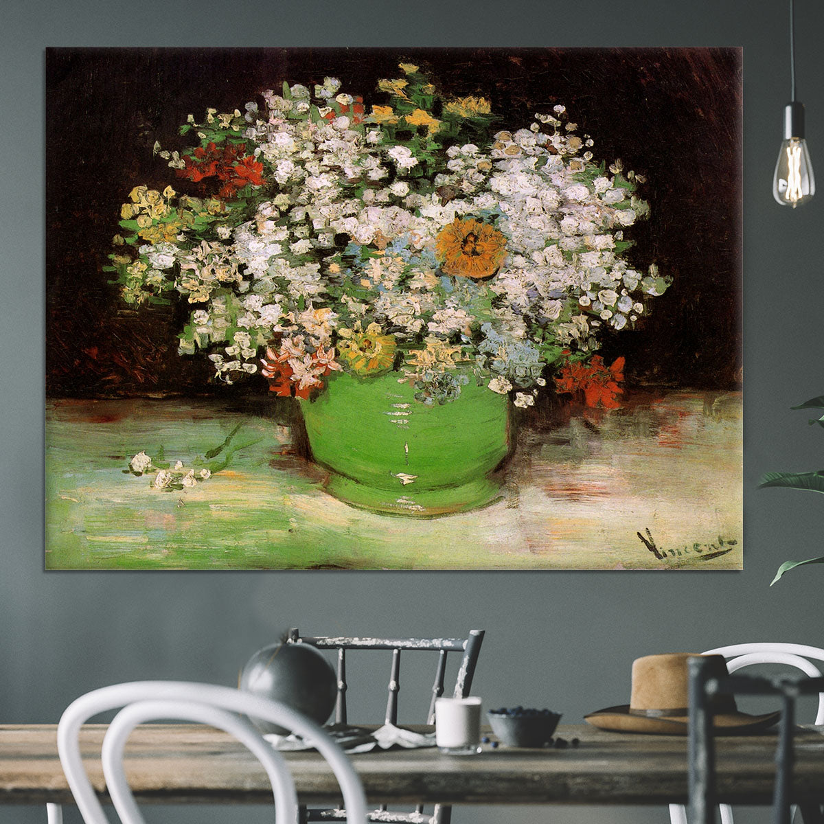 Vase with Zinnias and Other Flowers by Van Gogh Canvas Print or Poster - Canvas Art Rocks - 3