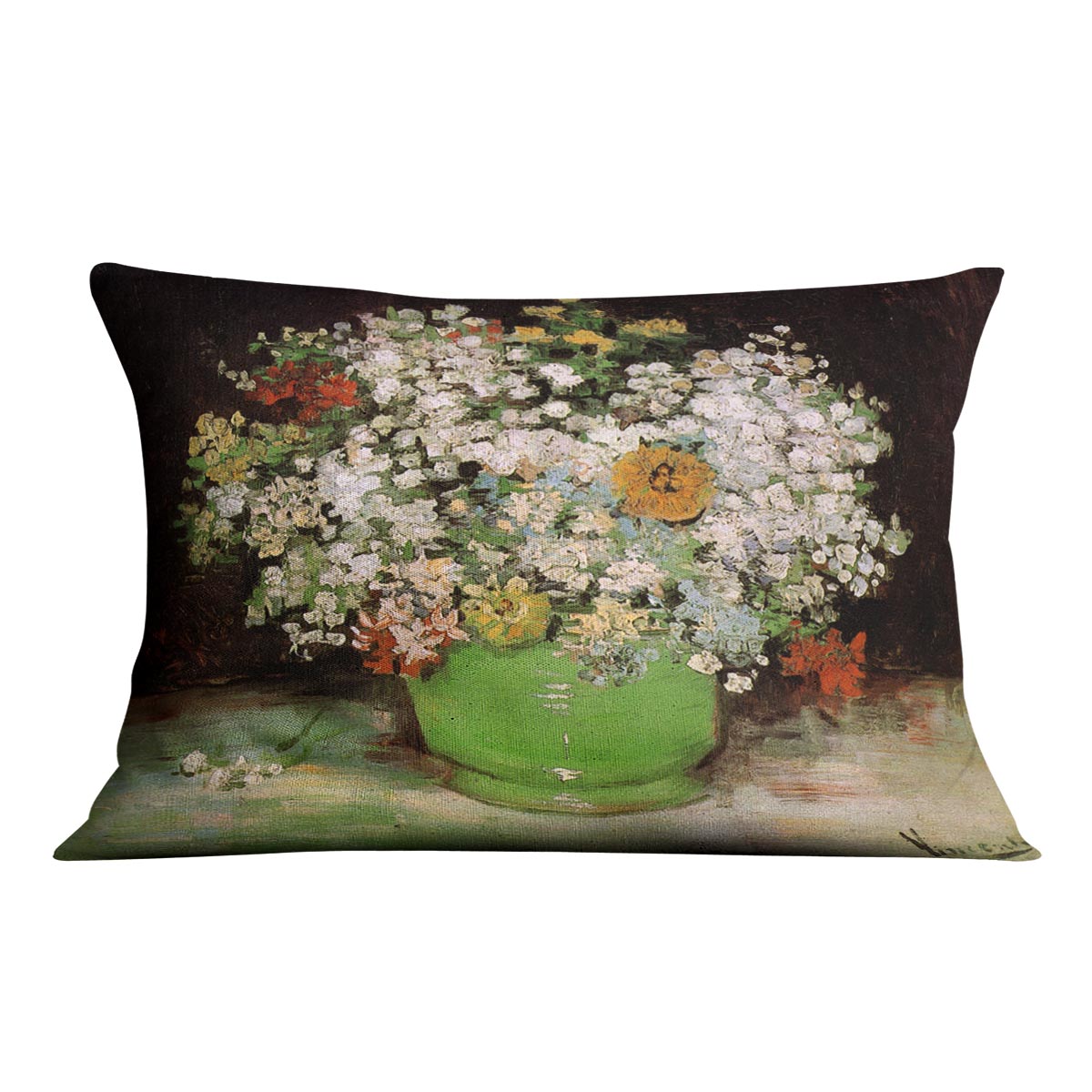 Vase with Zinnias and Other Flowers by Van Gogh Cushion