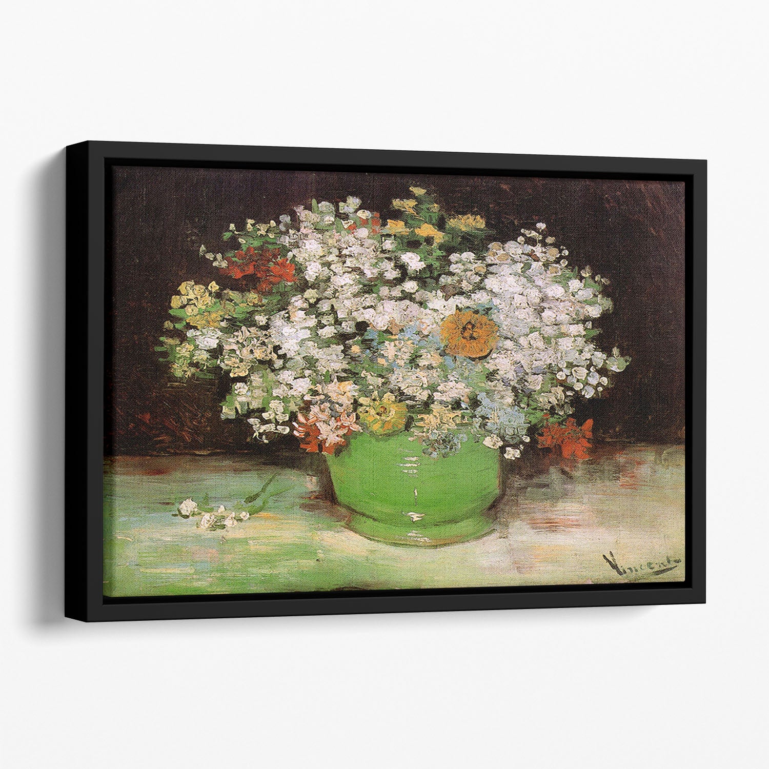 Vase with Zinnias and Other Flowers by Van Gogh Floating Framed Canvas