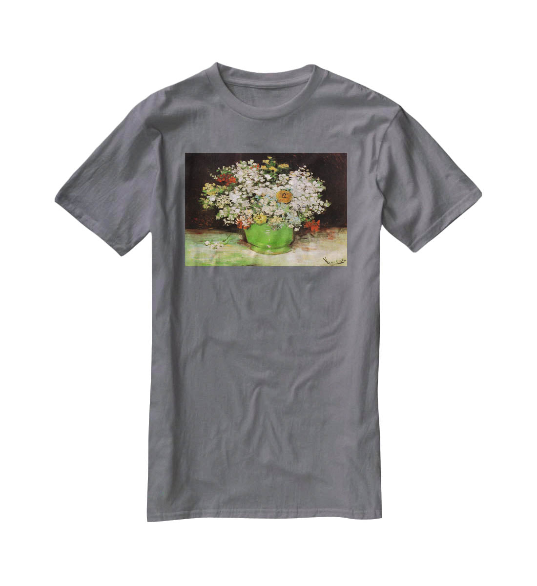 Vase with Zinnias and Other Flowers by Van Gogh T-Shirt - Canvas Art Rocks - 3