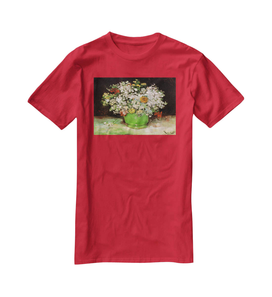 Vase with Zinnias and Other Flowers by Van Gogh T-Shirt - Canvas Art Rocks - 4