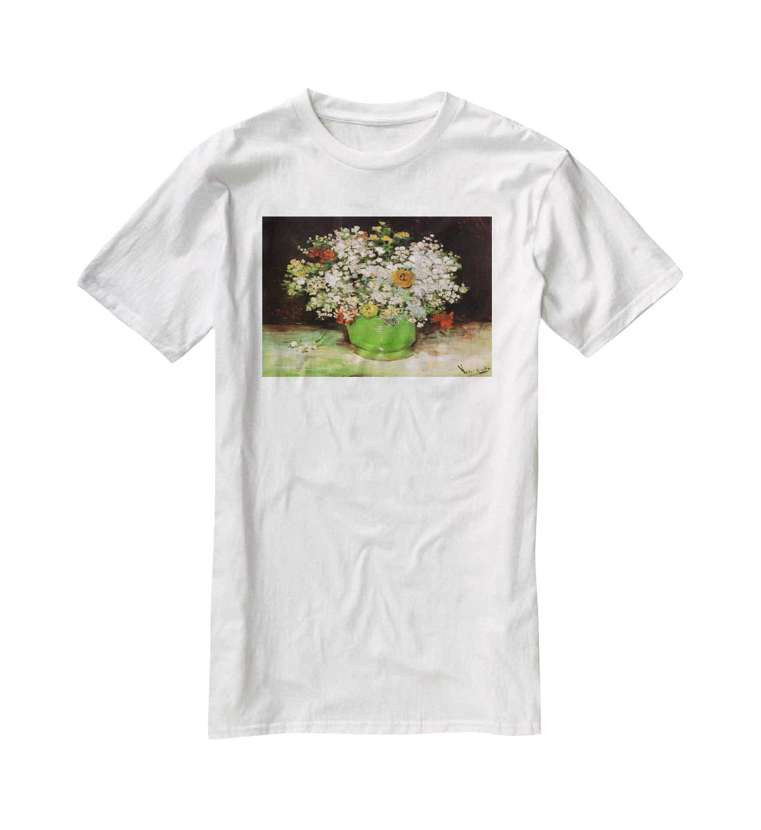 Vase with Zinnias and Other Flowers by Van Gogh T-Shirt - Canvas Art Rocks - 5