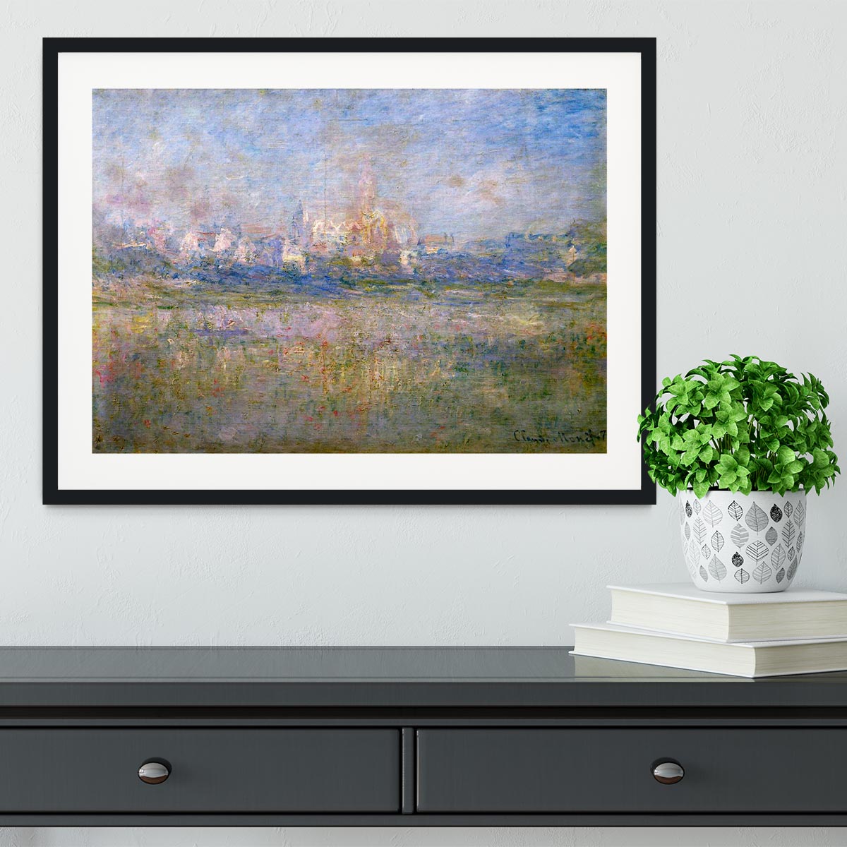 Vctheuil in the fog by Monet Framed Print - Canvas Art Rocks - 1