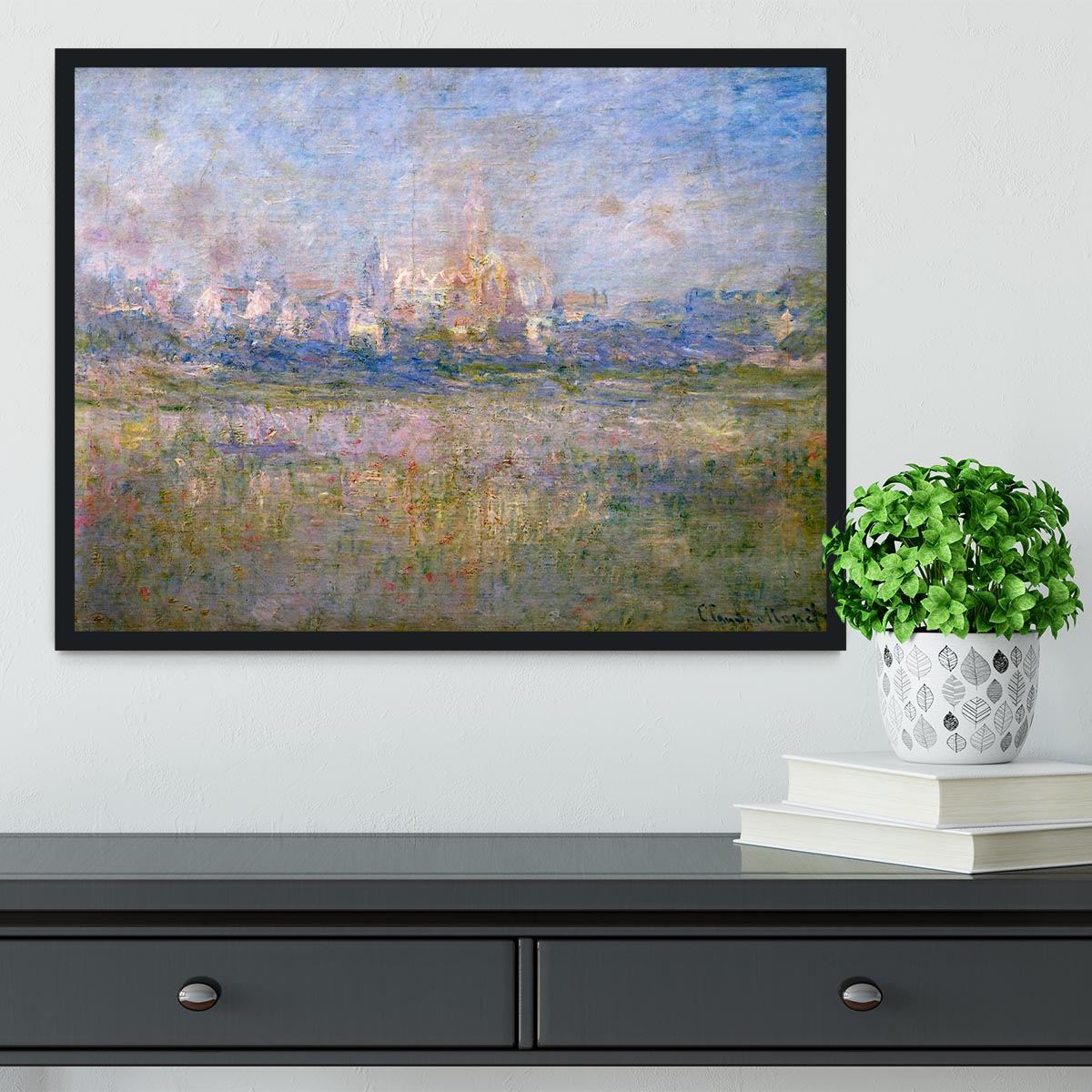 Vctheuil in the fog by Monet Framed Print - Canvas Art Rocks - 2