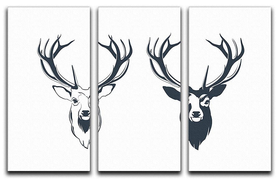 Vector Illustration of a Male Red Deer Head 3 Split Panel Canvas Print - Canvas Art Rocks - 1