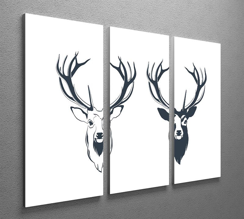 Vector Illustration of a Male Red Deer Head 3 Split Panel Canvas Print - Canvas Art Rocks - 2