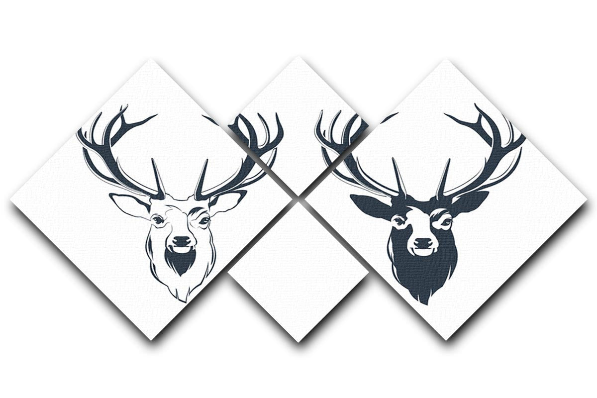 Vector Illustration of a Male Red Deer Head 4 Square Multi Panel Canvas - Canvas Art Rocks - 1