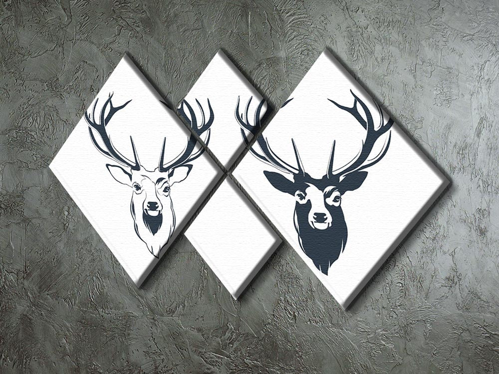 Vector Illustration of a Male Red Deer Head 4 Square Multi Panel Canvas - Canvas Art Rocks - 2