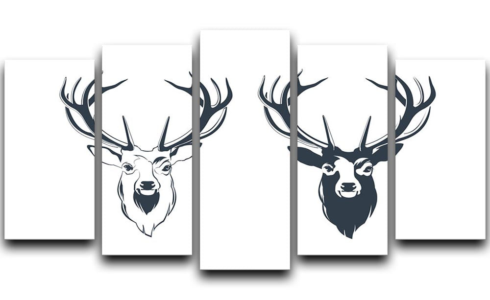 Vector Illustration of a Male Red Deer Head 5 Split Panel Canvas - Canvas Art Rocks - 1