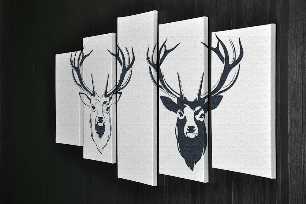 Vector Illustration of a Male Red Deer Head 5 Split Panel Canvas - Canvas Art Rocks - 2