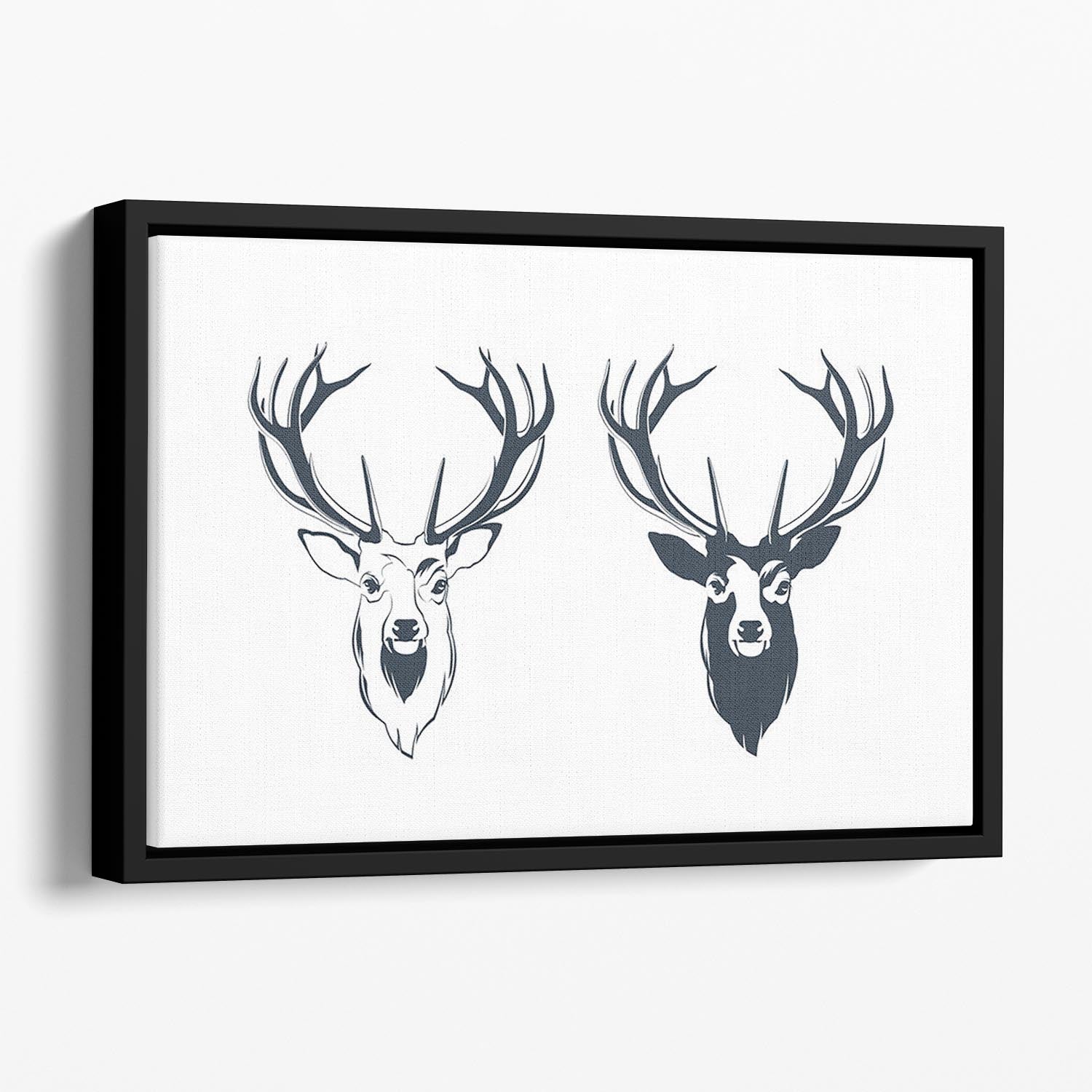 Vector Illustration of a Male Red Deer Head Floating Framed Canvas - Canvas Art Rocks - 1