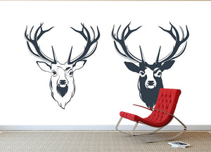 Vector Illustration of a Male Red Deer Head Wall Mural Wallpaper - Canvas Art Rocks - 2