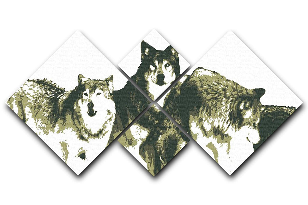 Vector Realistic Wolves Pack Drawing 4 Square Multi Panel Canvas - Canvas Art Rocks - 1