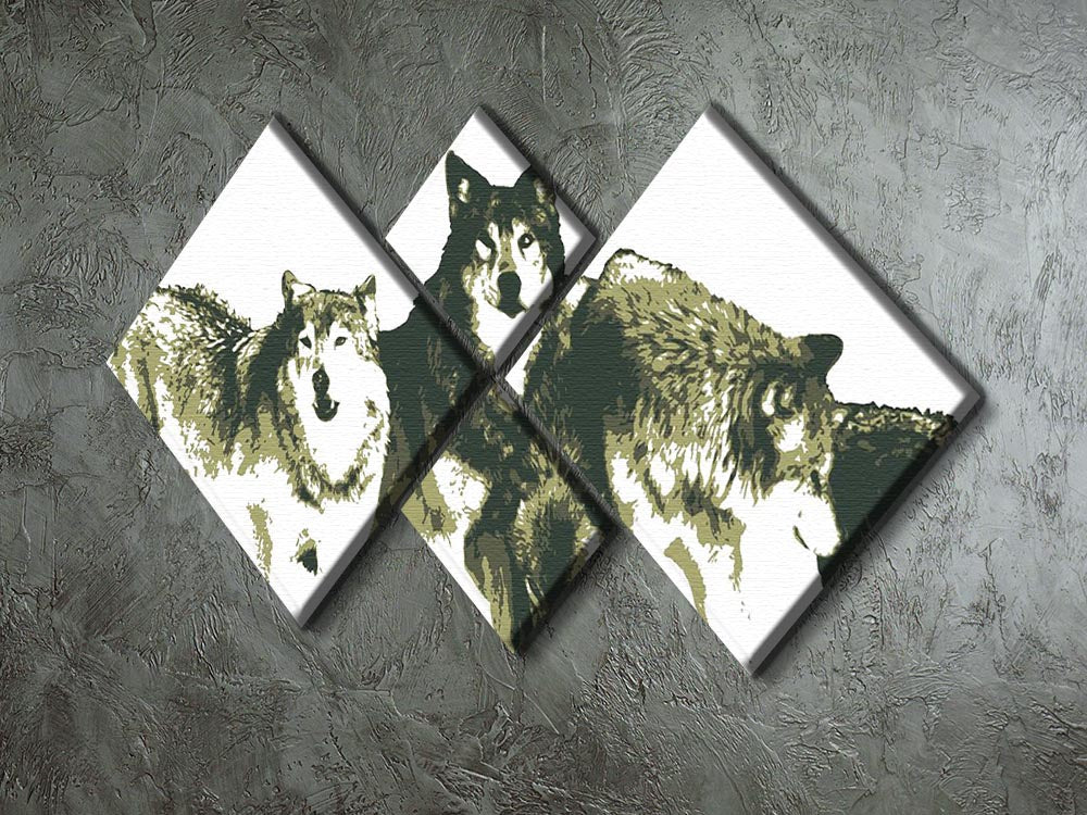 Vector Realistic Wolves Pack Drawing 4 Square Multi Panel Canvas - Canvas Art Rocks - 2