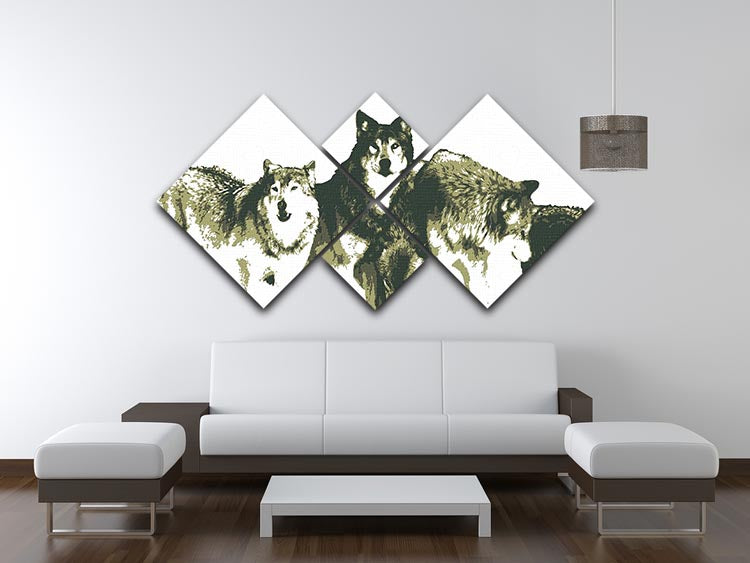 Vector Realistic Wolves Pack Drawing 4 Square Multi Panel Canvas - Canvas Art Rocks - 3