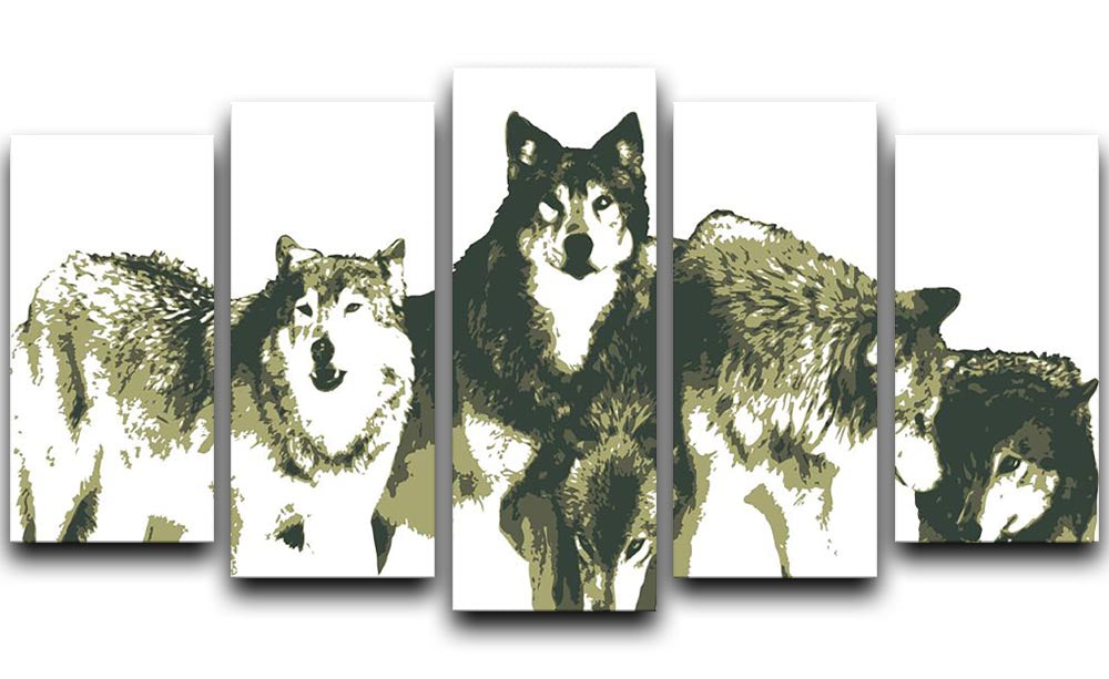 Vector Realistic Wolves Pack Drawing 5 Split Panel Canvas - Canvas Art Rocks - 1