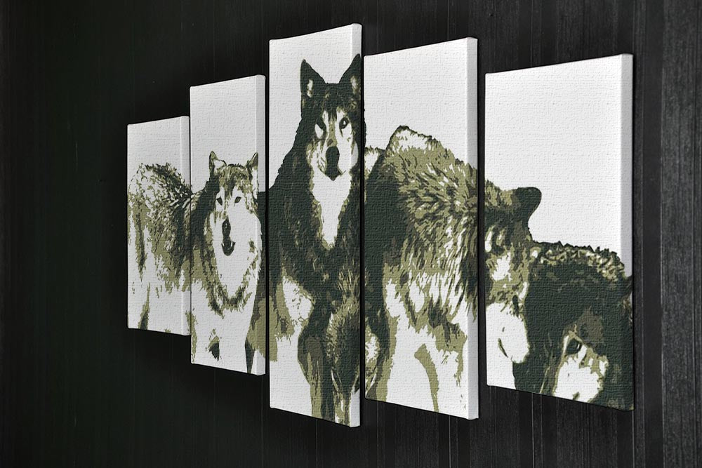 Vector Realistic Wolves Pack Drawing 5 Split Panel Canvas - Canvas Art Rocks - 2