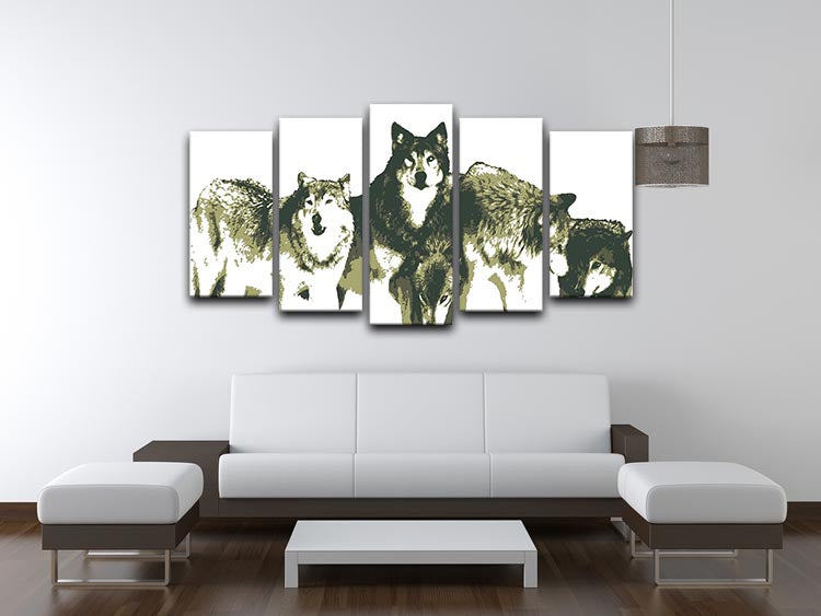 Vector Realistic Wolves Pack Drawing 5 Split Panel Canvas - Canvas Art Rocks - 3
