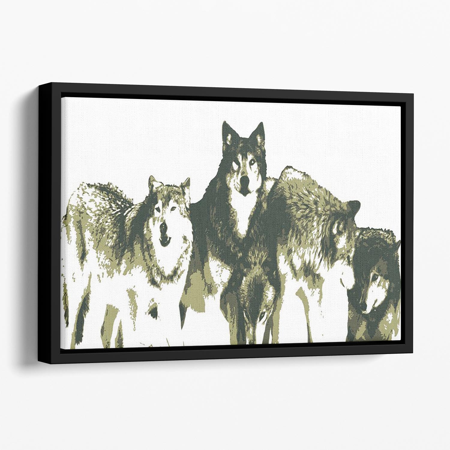Vector Realistic Wolves Pack Drawing Floating Framed Canvas - Canvas Art Rocks - 1
