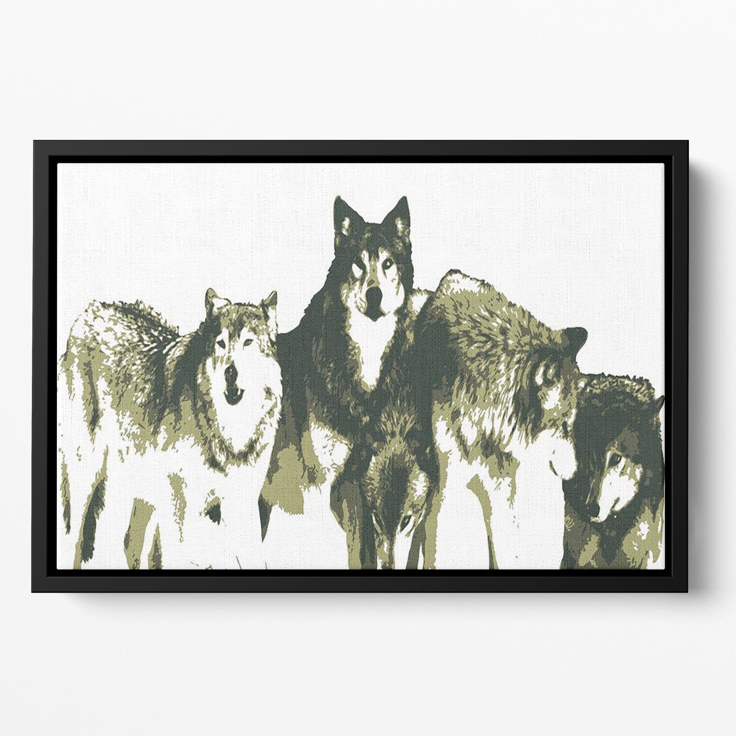 Vector Realistic Wolves Pack Drawing Floating Framed Canvas - Canvas Art Rocks - 2