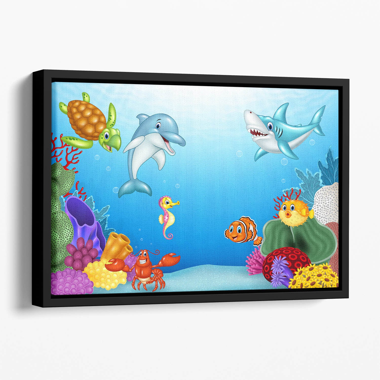Vector illustration of Cartoon tropical fish Floating Framed Canvas